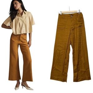 Maeve Anthropologie The Colette Pants Women 25 Yellow Wide Leg Linen Blend High